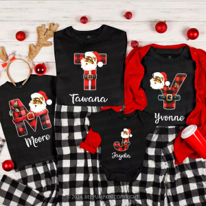 Image of Personalized Santa Plaid Letter Christmas Matching T-Shirts Beepumpkin