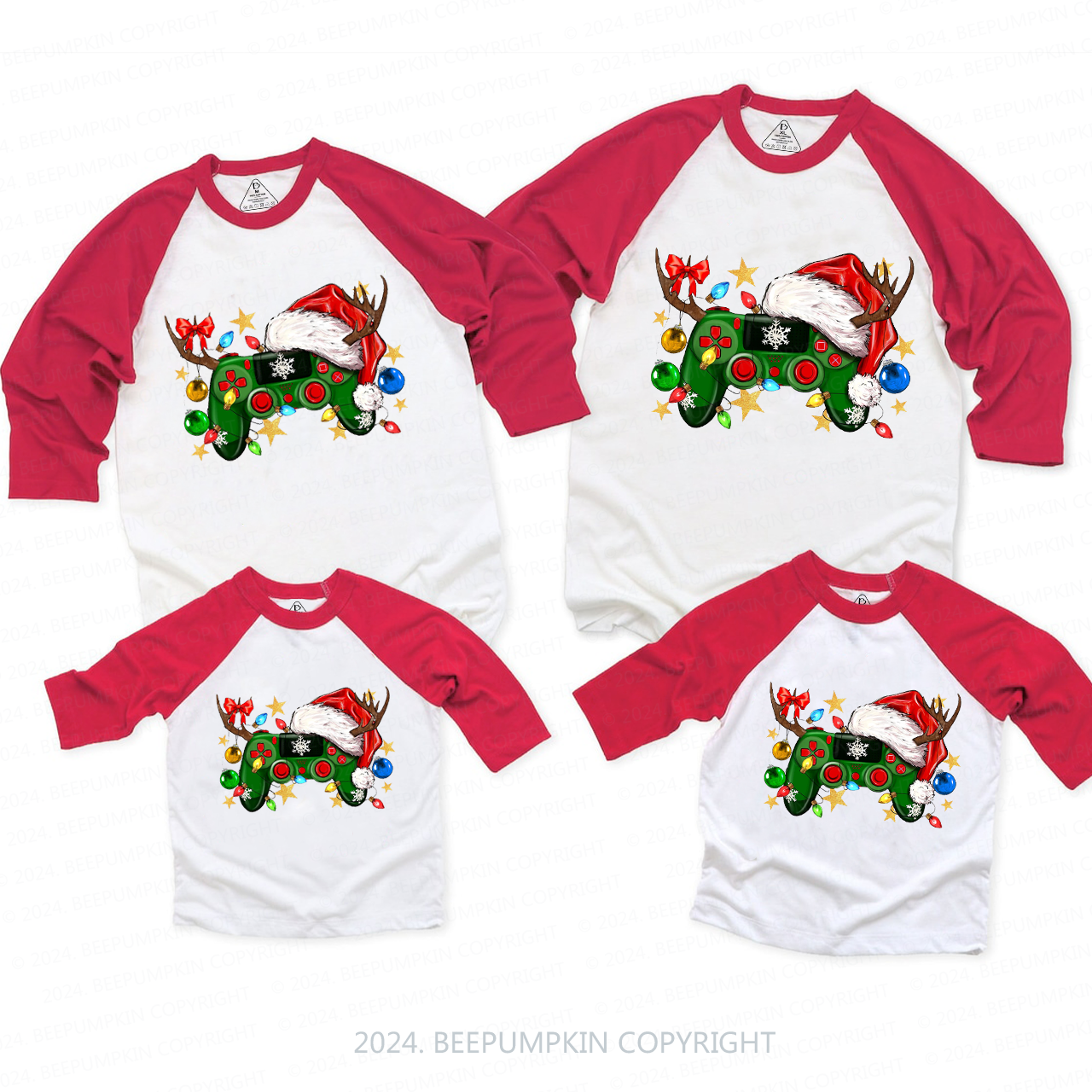 Christmas Game Controller Family Matching Raglan Sleeves T-Shirts Beepumpkin 