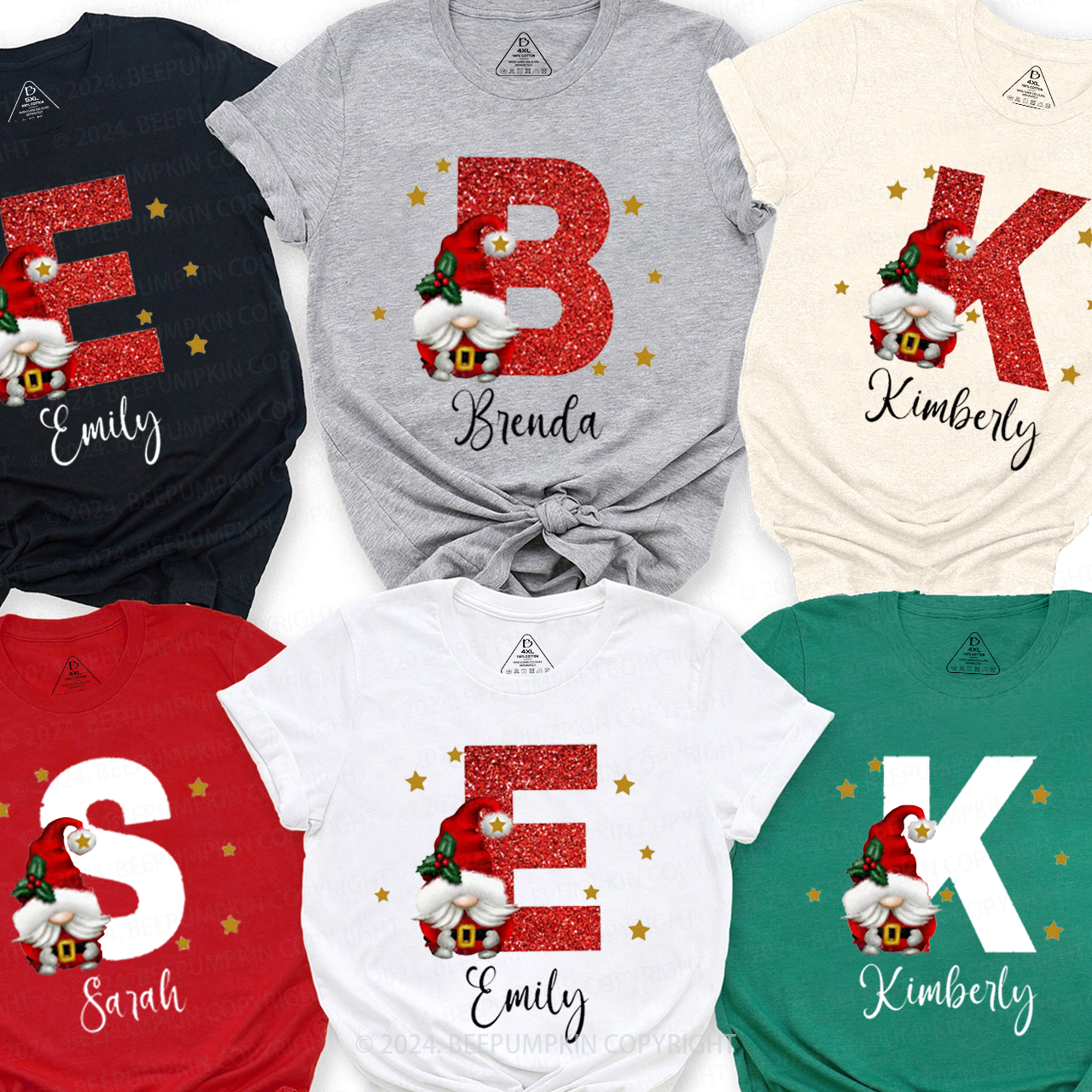 Personalized Christmas Red Name Family Matching T-Shirts Beepumpkin