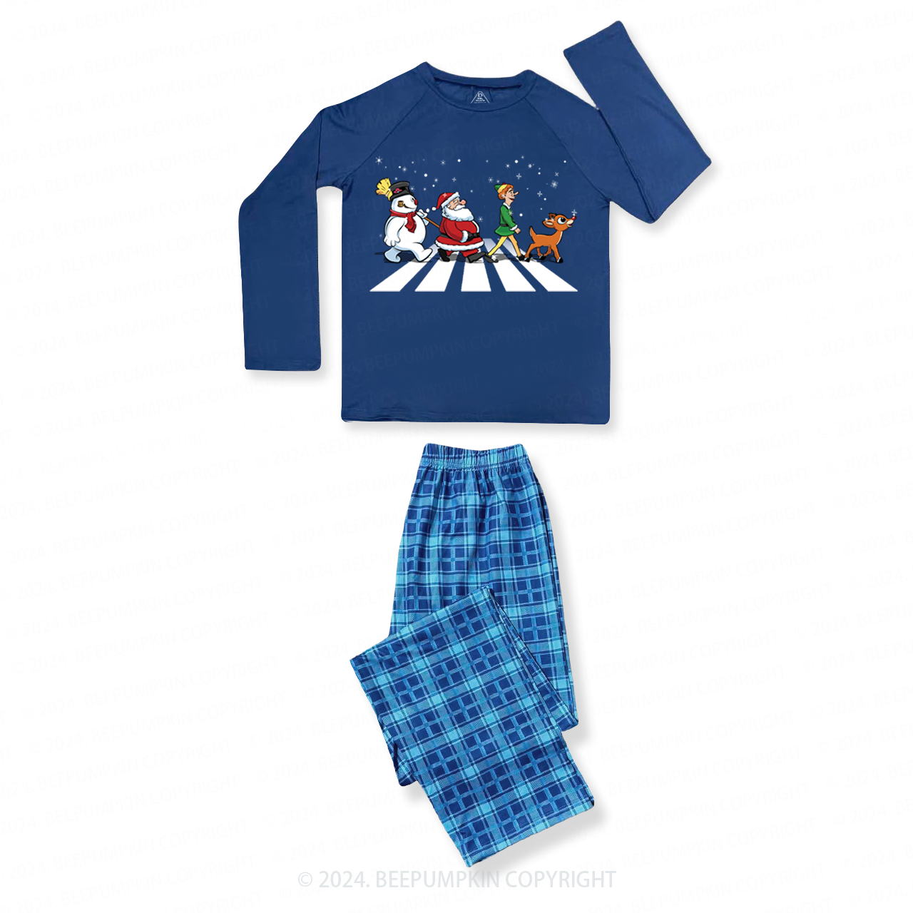 Santa Claus Crossing the Road Family Matching Blue Pajamas Beepumpkin