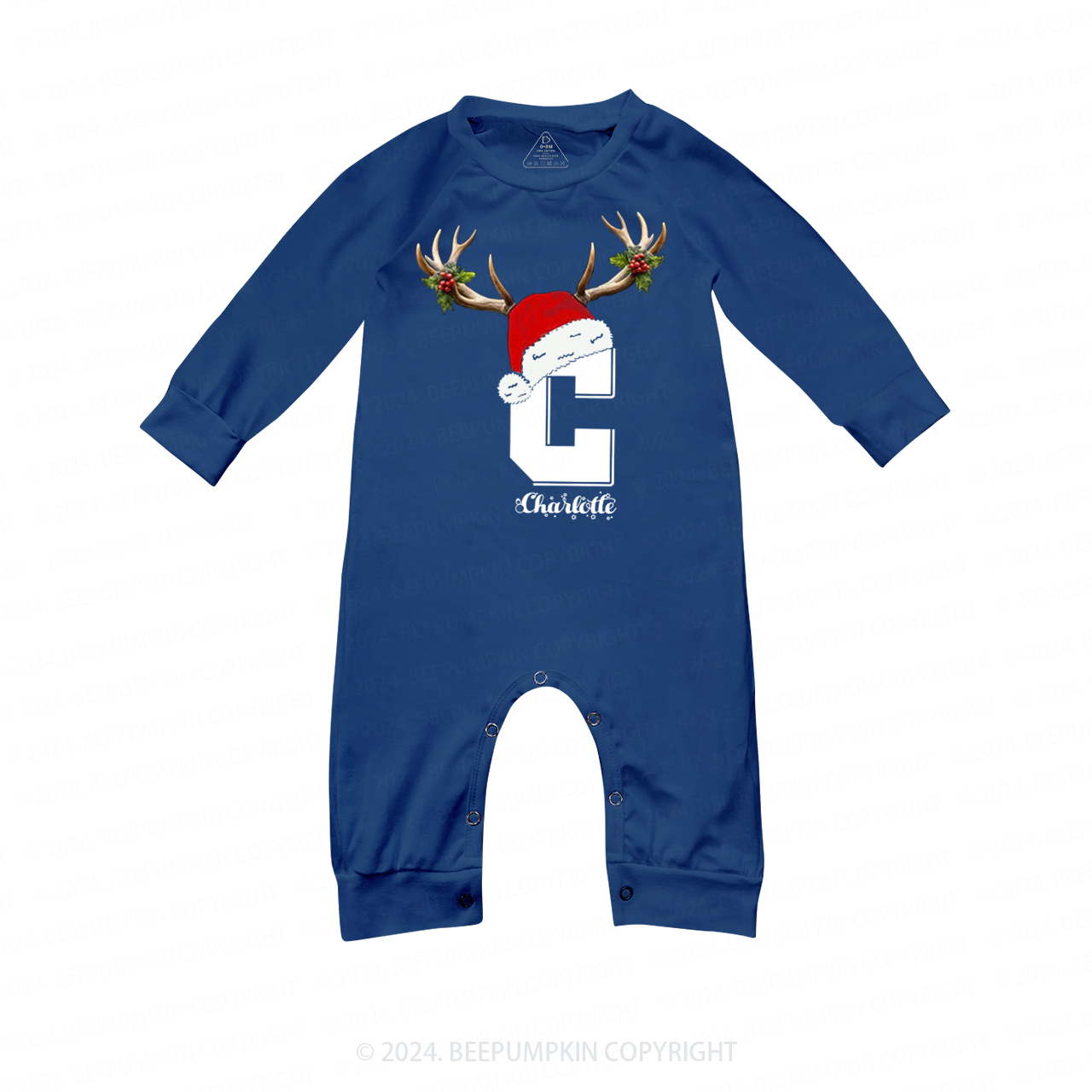 Personalized Deer Antler Name Monogram Family Matching Blue Pajamas Beepumpkin