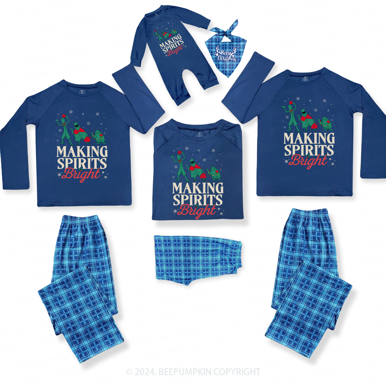 Making Spirits Bright Christmas Family Matching Blue Pajamas Beepumpkin