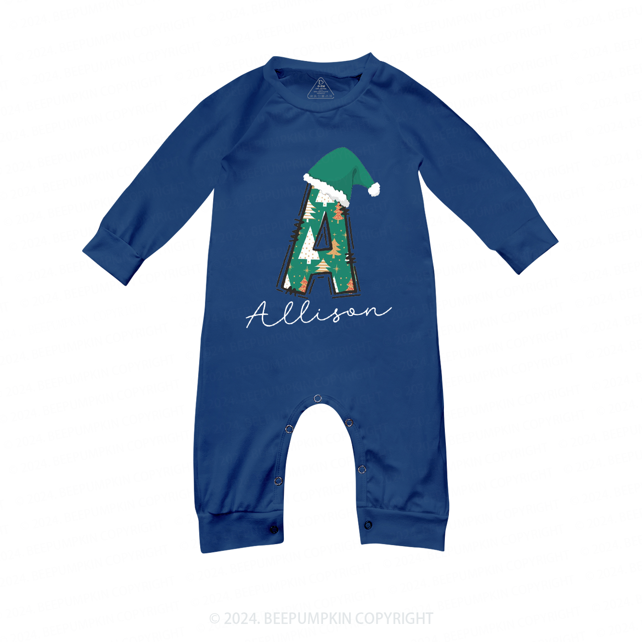 Personalised Christmas Tree Letters Family Matching Blue Pajamas Beepumpkin