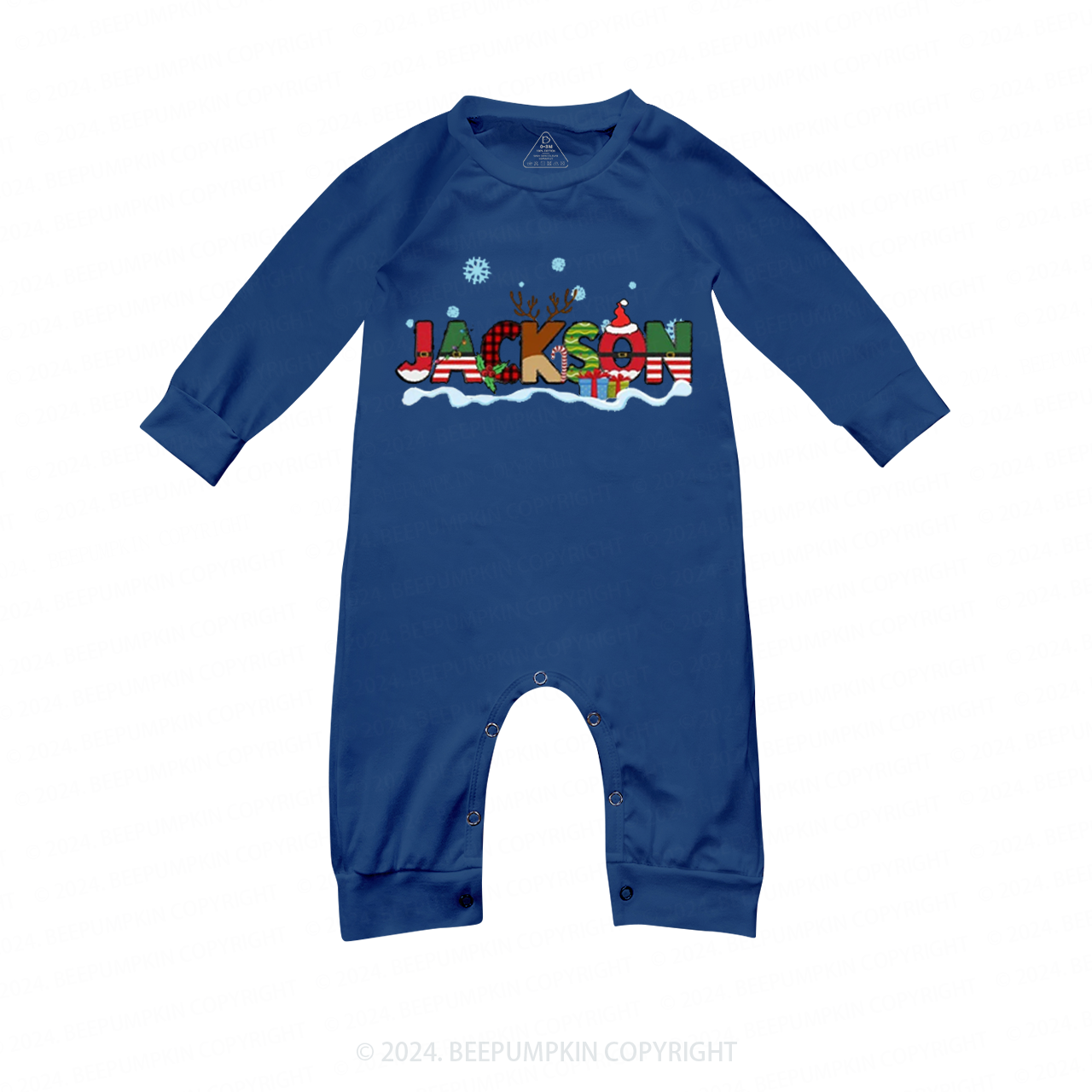 Personalized Reindeer Letters Family Matching Blue Pajamas Beepumpkin