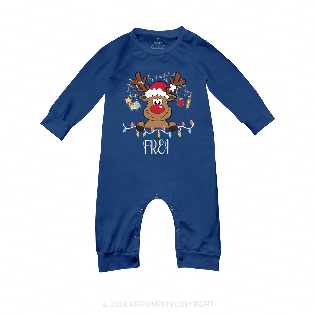 Personalized Reindeer Teacher Name Matching Blue Pajamas Beepumpkin