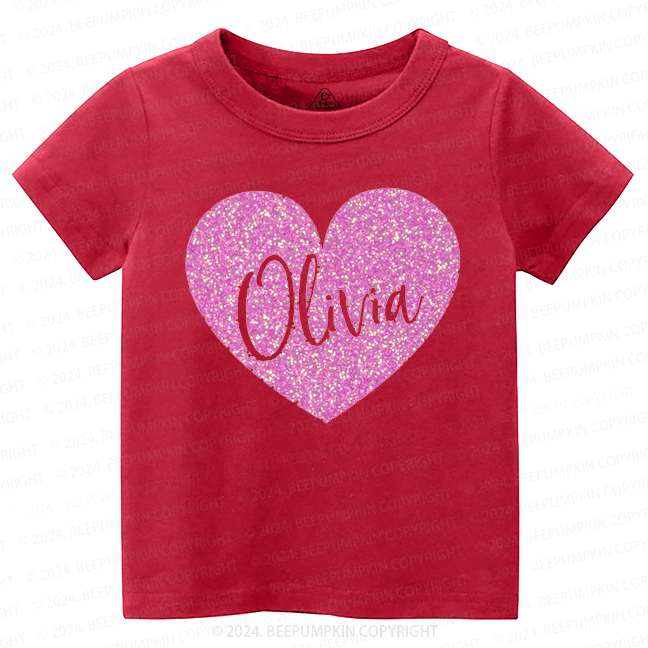 Personalized Valentine Glitter Name Toddler&Kids Tees Beepumpkin