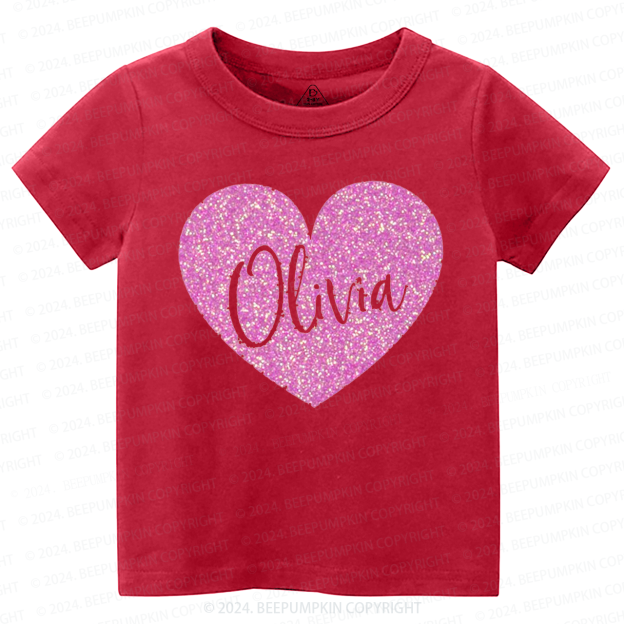 Personalized Valentine Glitter Name Toddler&Kids Tees Beepumpkin