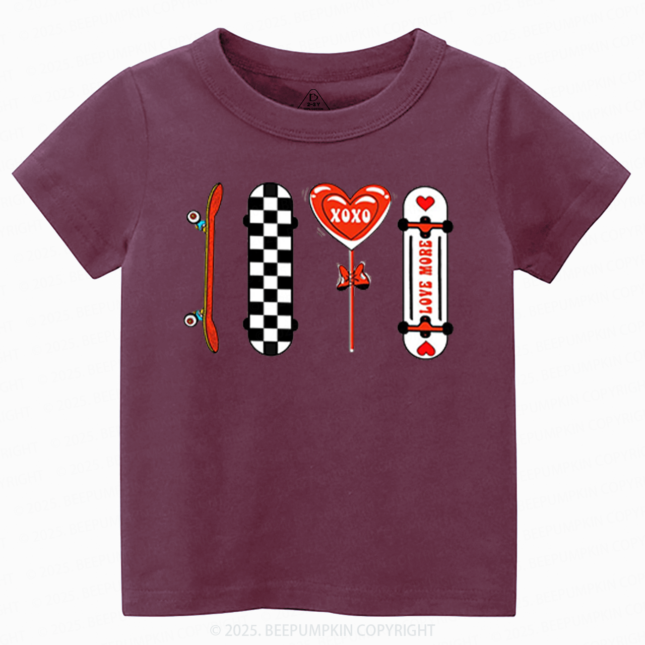Skateboard Valentine's Day Toddler&Kid's Tees Beepumpkin