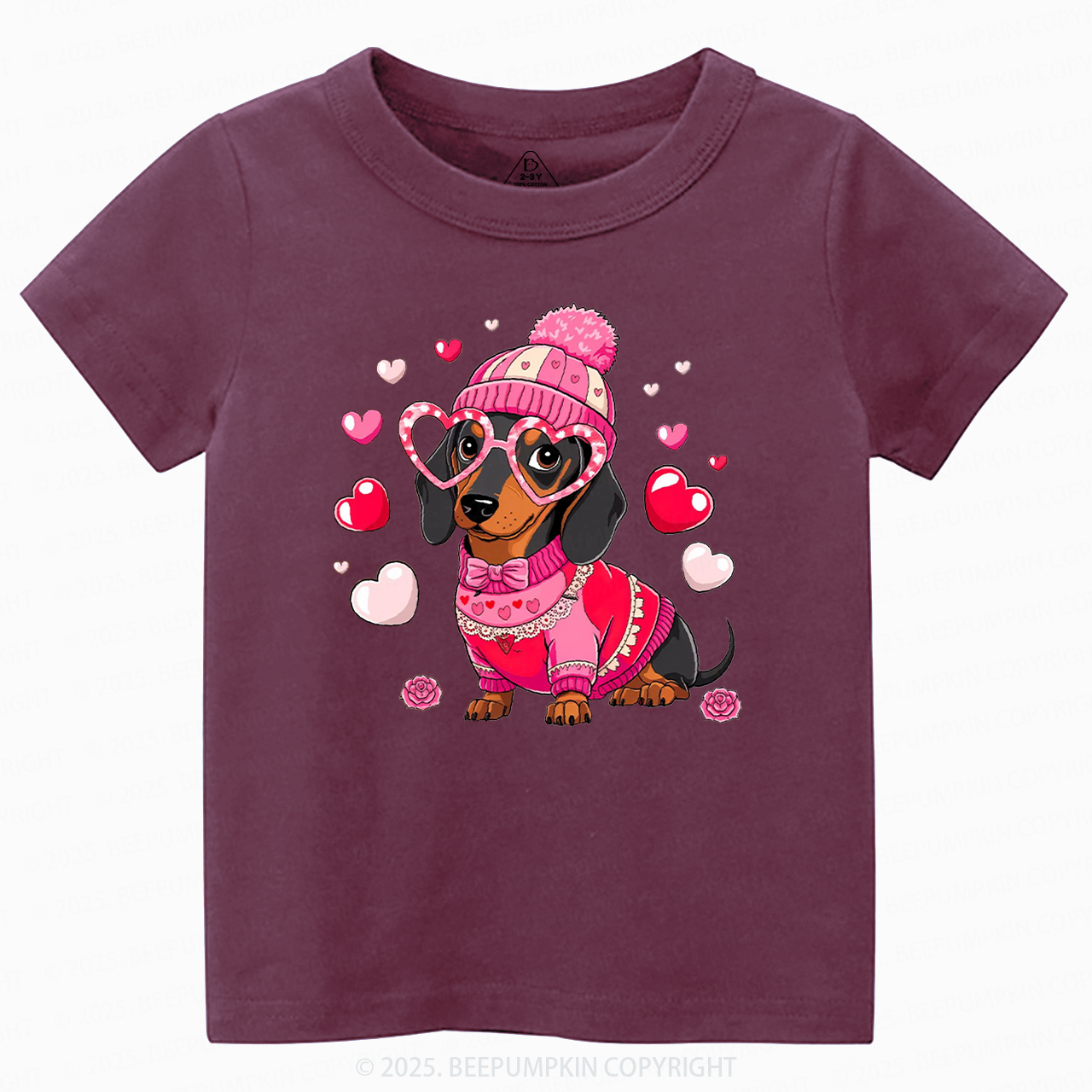 Dachshund Dog Valentine's Day Toddler&Kid's Tees Beepumpkin