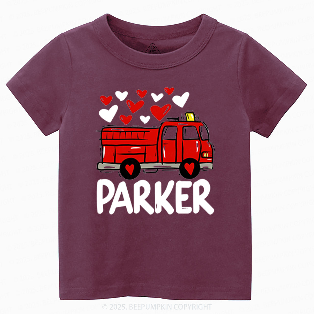 Fire Truck Valentine's Day Toddler&Kid's Tees Beepumpkin