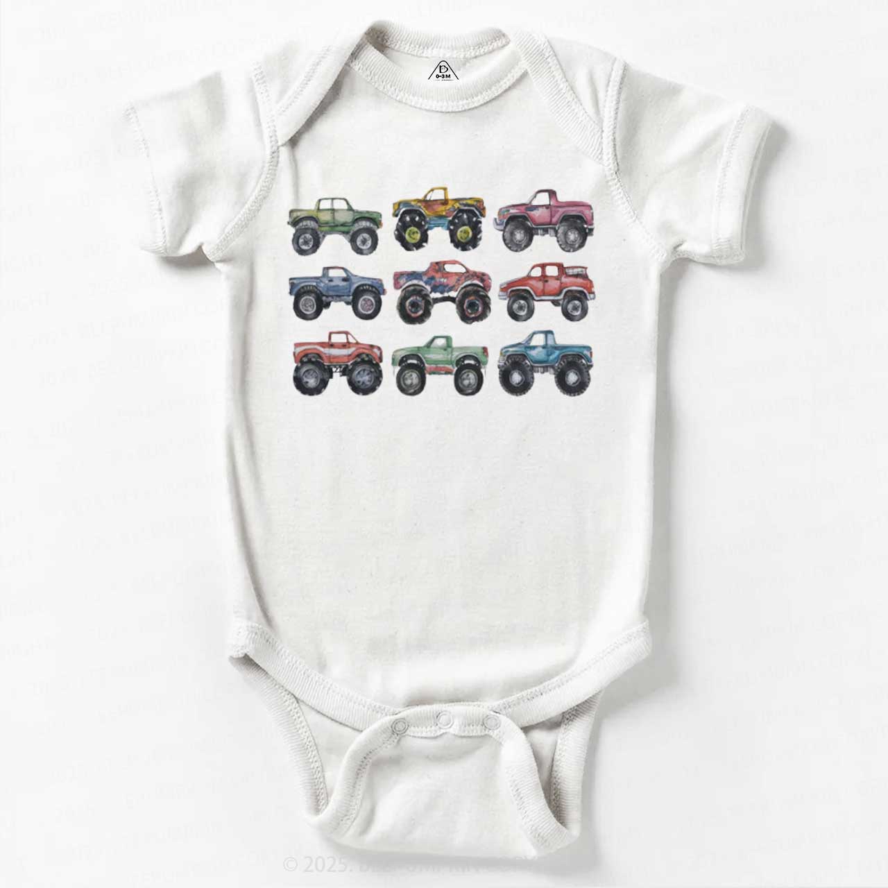 Retro Monster Trucks In A Row Bodysuit Beepumpkin