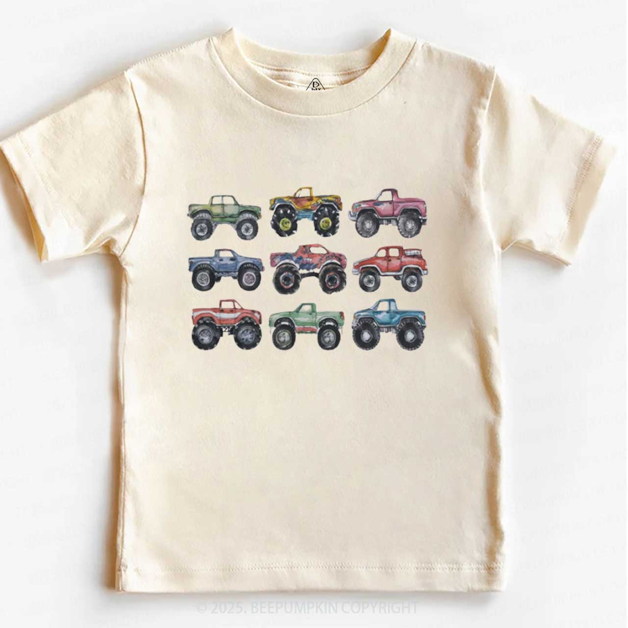 Retro Monster Trucks In A Row Toddler&Kid's Tees Beepumpkin