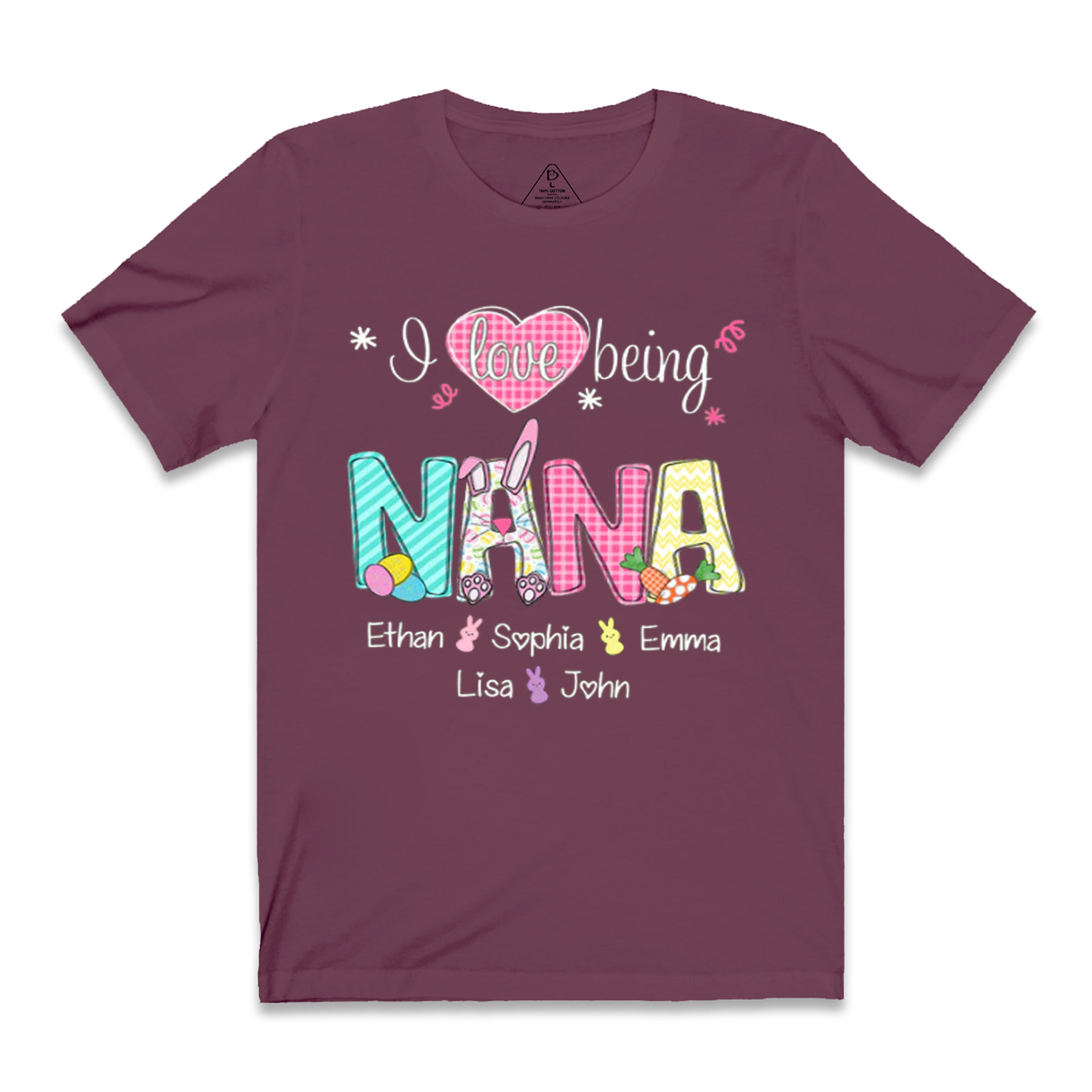 Personalized I Love Being Nana Easter Bunny And Grandkids Happy Easter T-Shirt