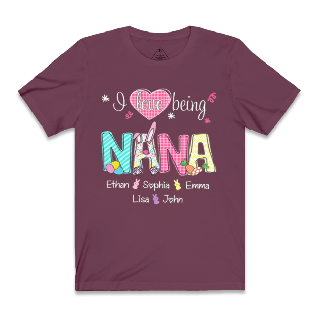 Personalized I Love Being Nana Easter Bunny And Grandkids Happy Easter T-Shirt