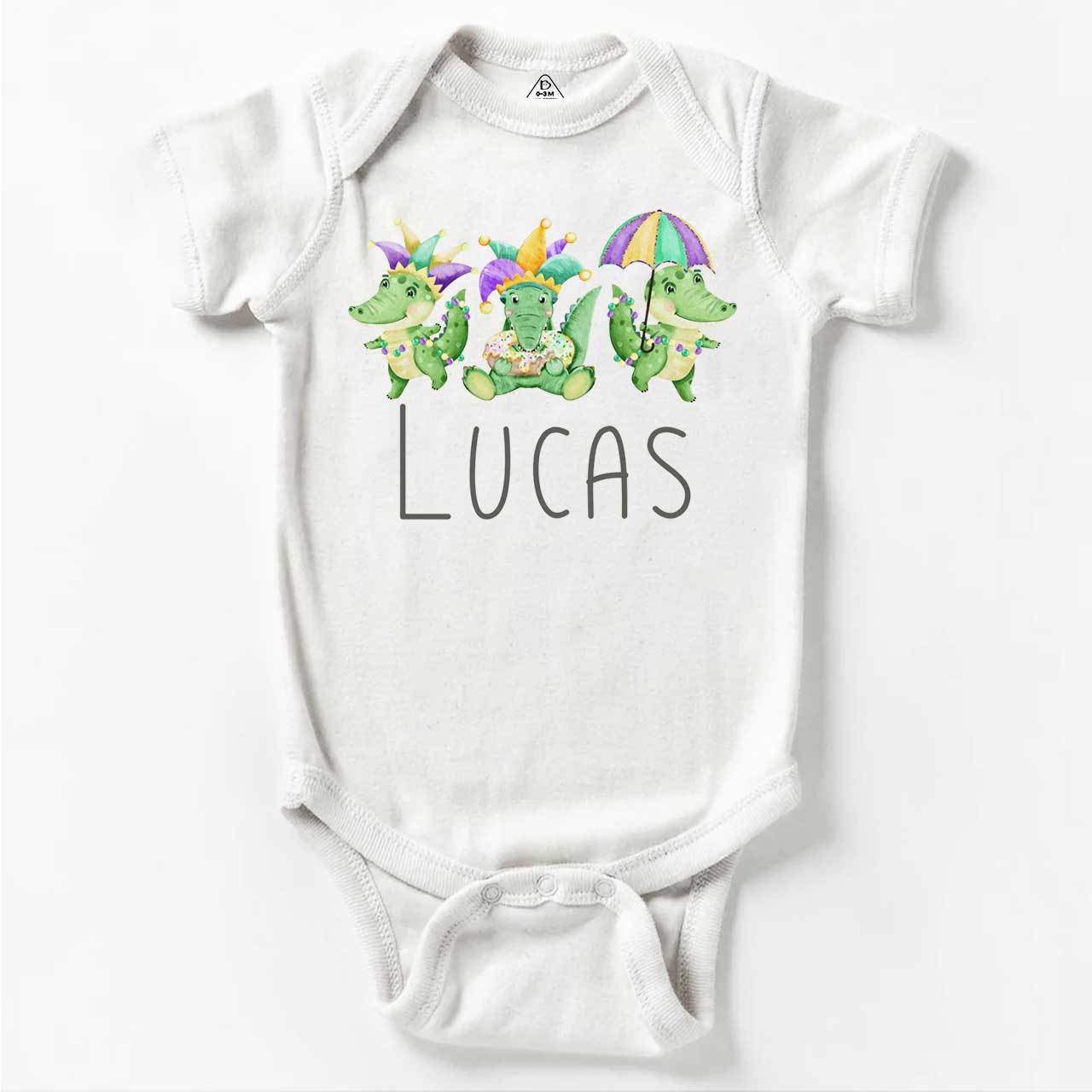 Personalized Mardi Gras Alligators Bodysuit Beepumpkin