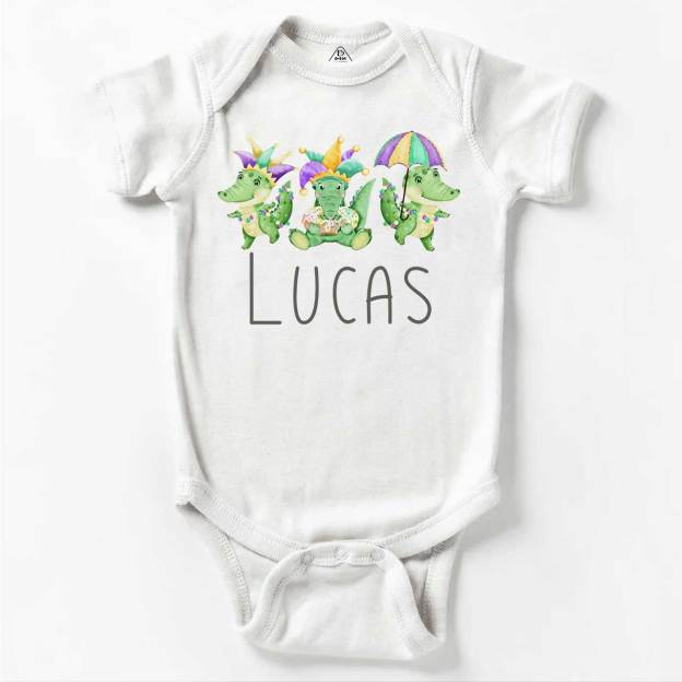 Personalized Mardi Gras Alligators Bodysuit Beepumpkin