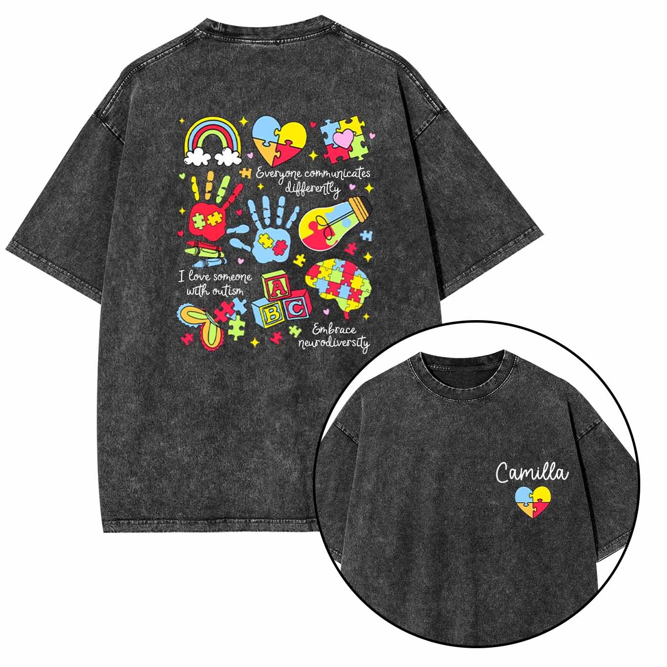 Personalized Autism Washed T-Shirts