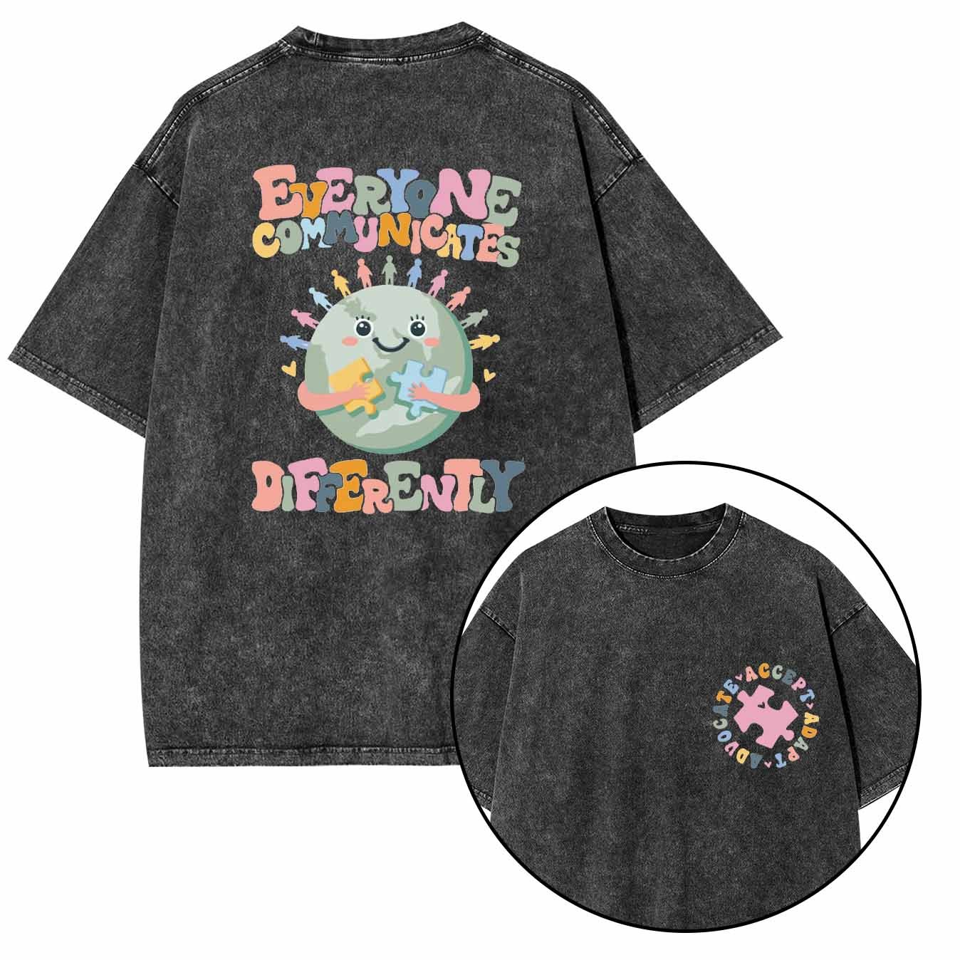 Everyone Communicates Differently Mama Washed T-Shirts