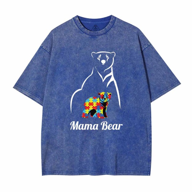 Autism Mama Bear Washed T-Shirts
