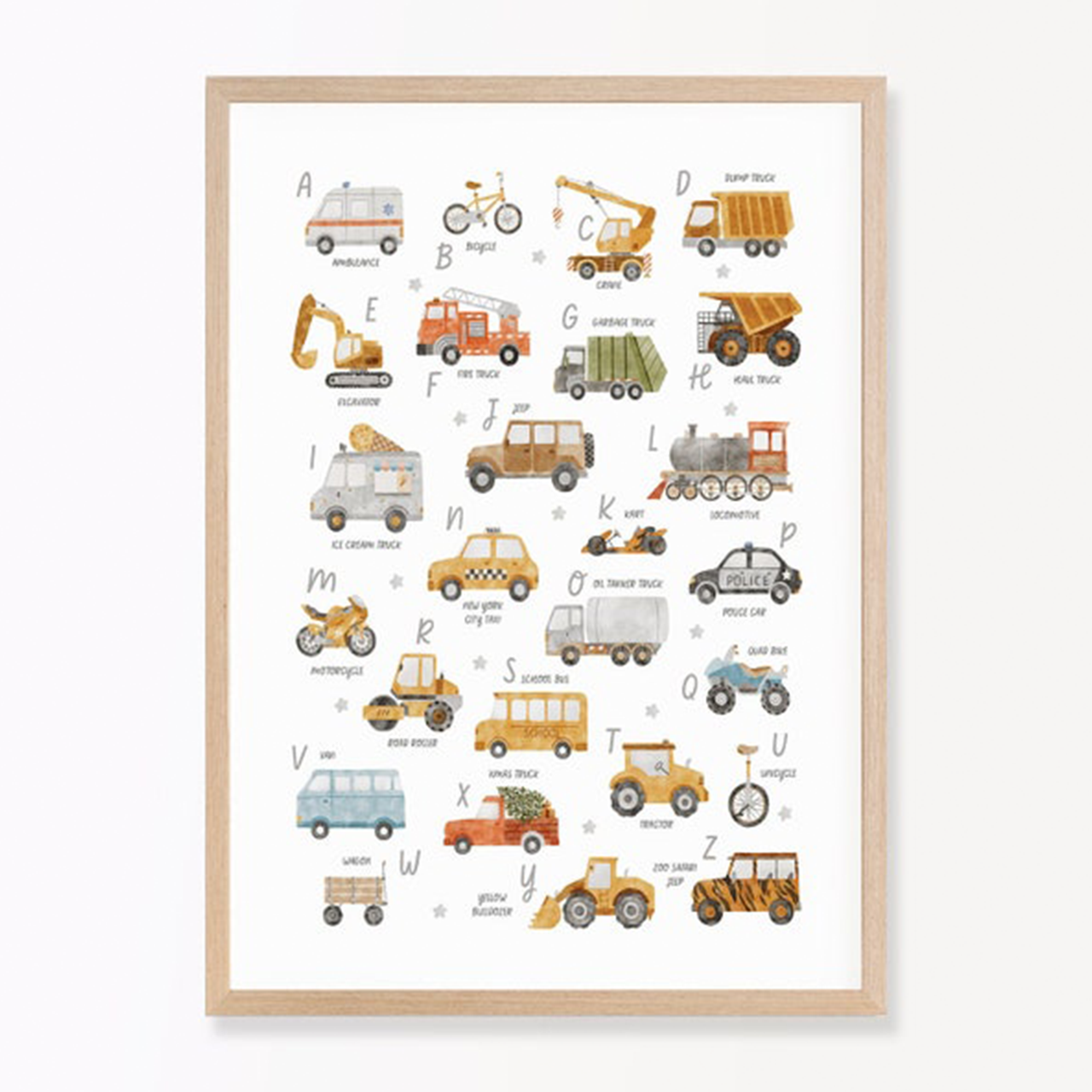 Car And Truck Alphabet Digital Nursery Art