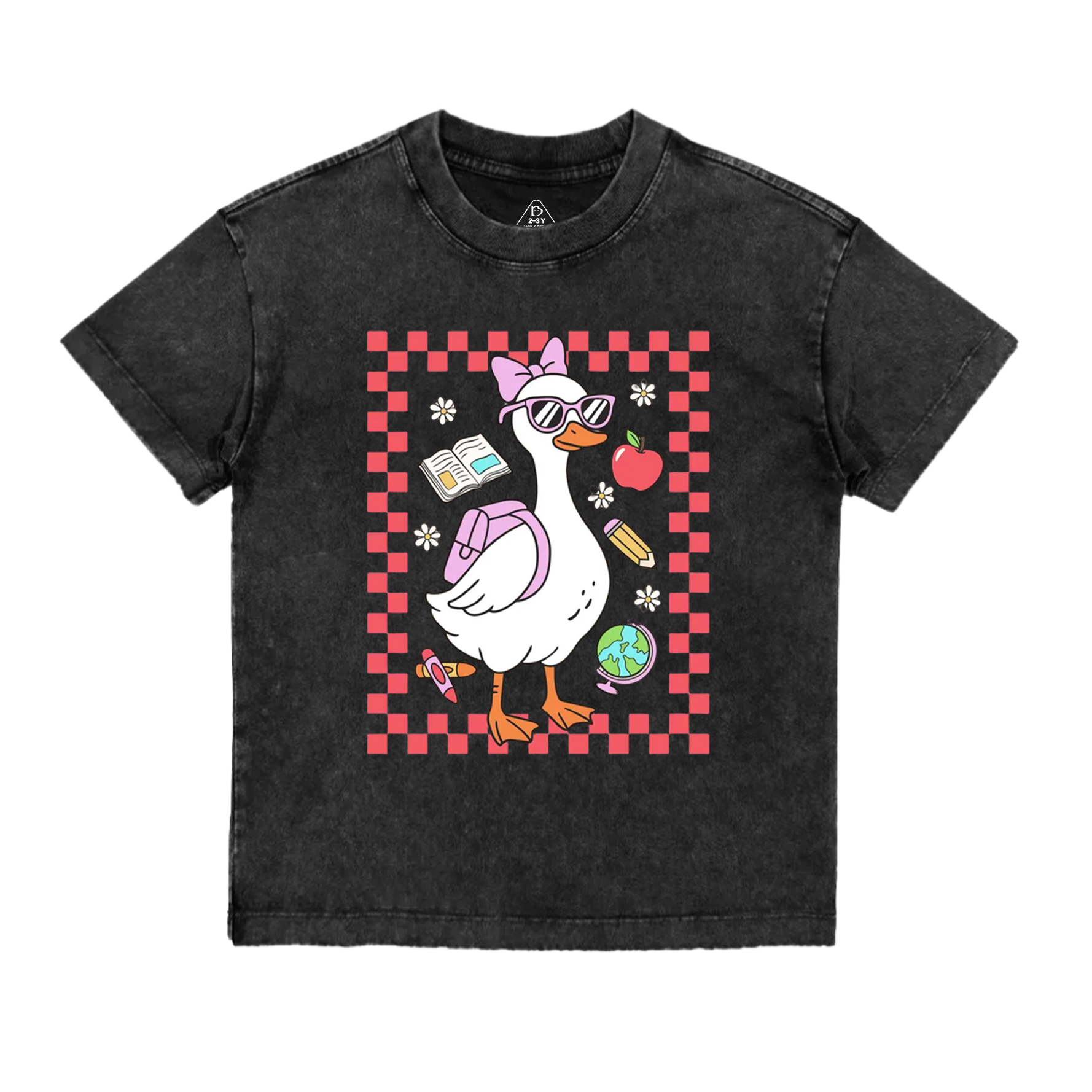 Back To School Girl Goose Toddler&Kids Washed Tees