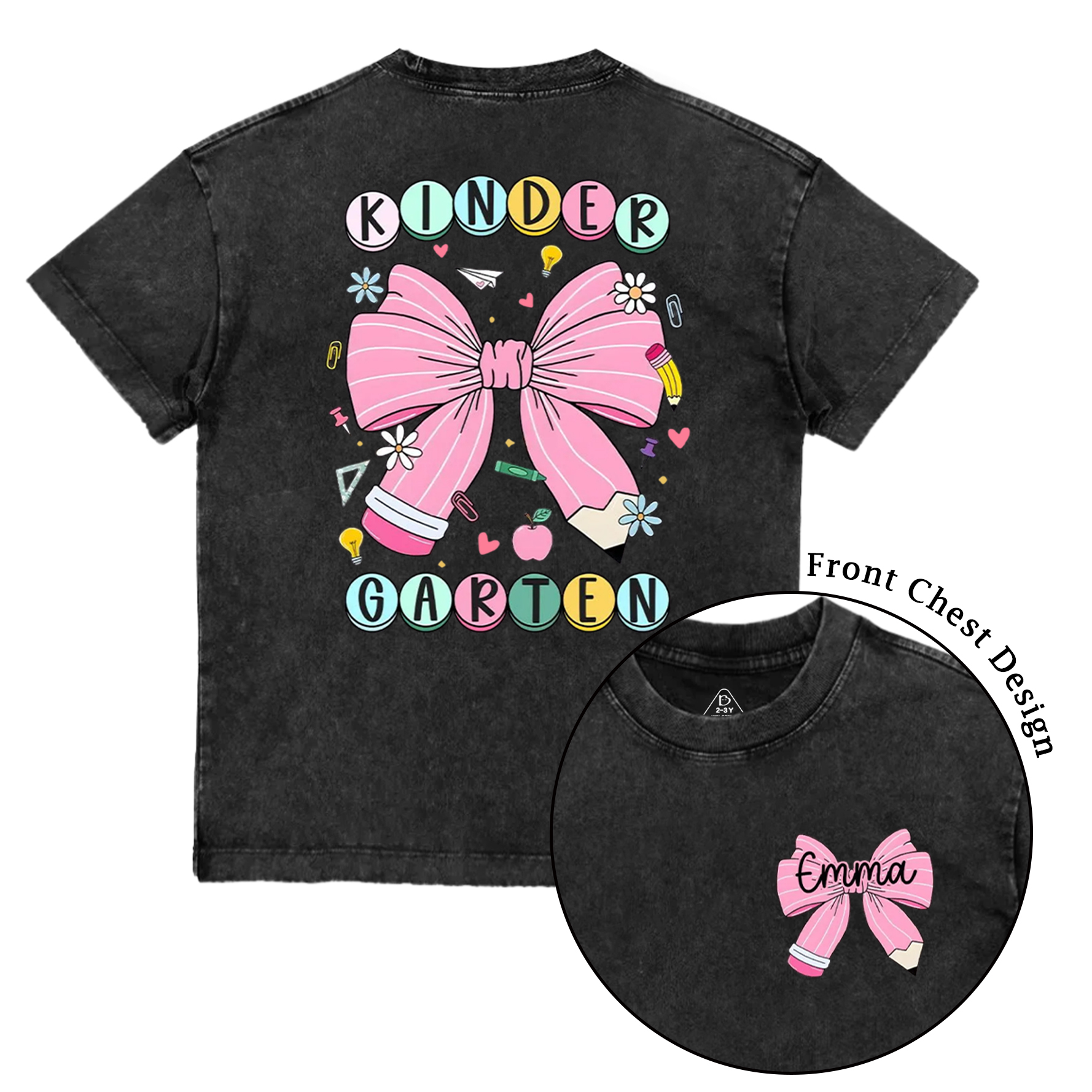Personalized Back To School Bow Fireworks Toddler&Kids Washed Tees