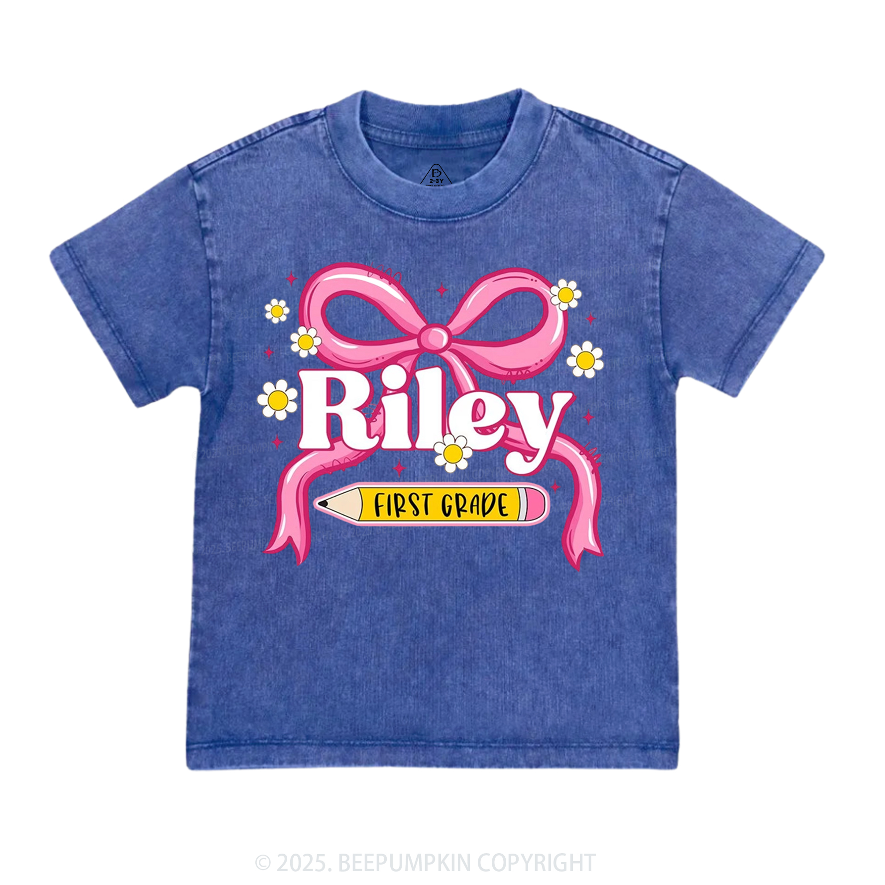 Personalized First Grade Girly Toddler&Kids Washed Tees