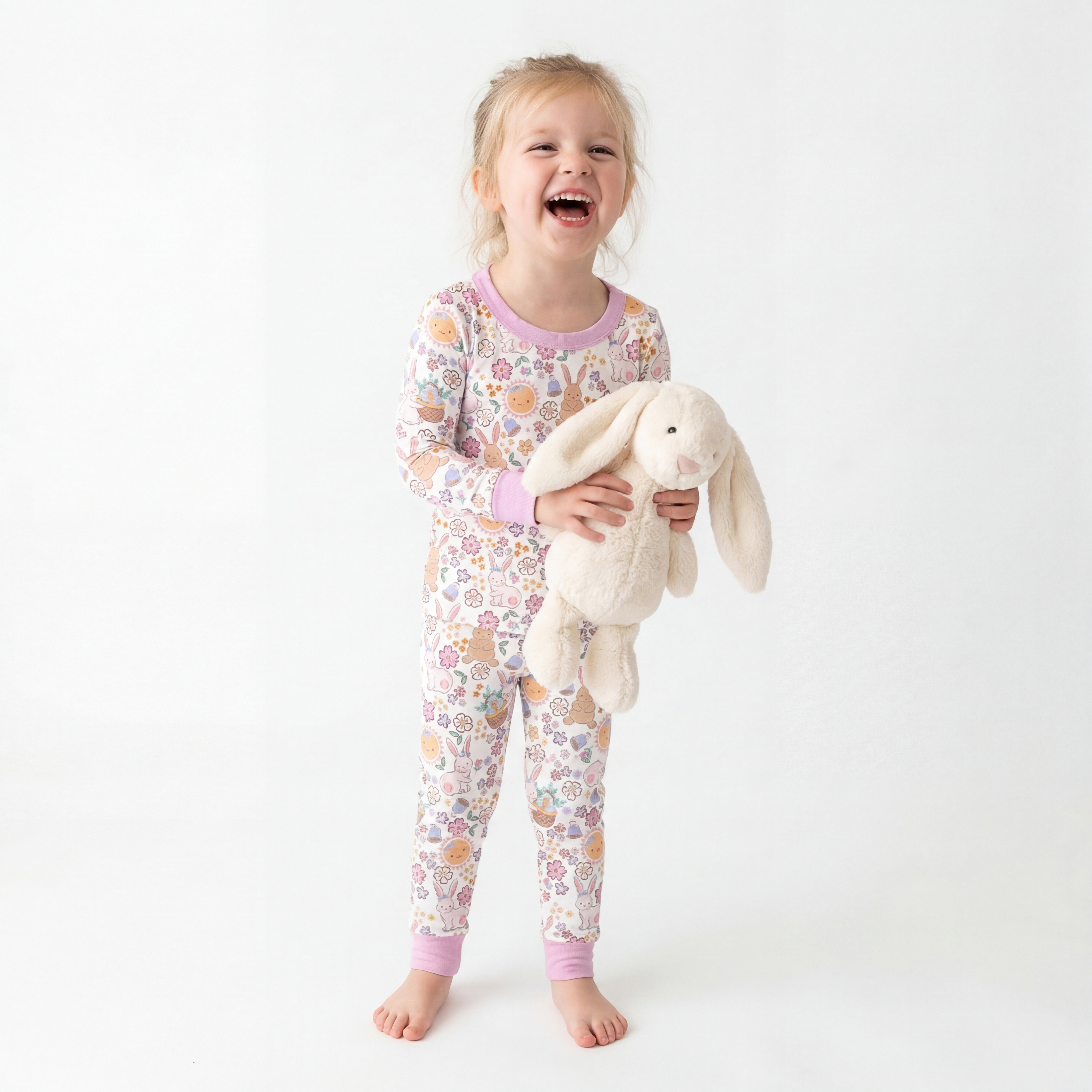 Easter Bunny Flower Two-Piece Pajama Set For Kids