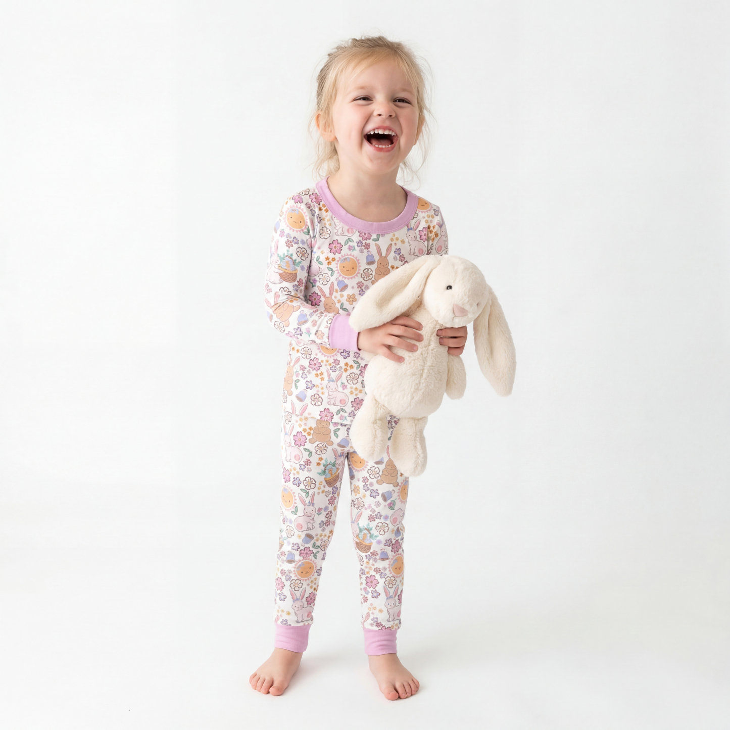 Easter Bunny Flower Two-Piece Pajama Set For Kids