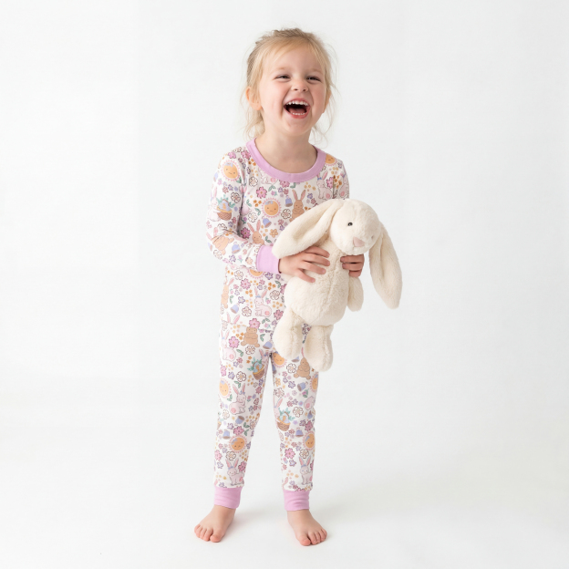 Easter Bunny Flower Two-Piece Pajama Set For Kids