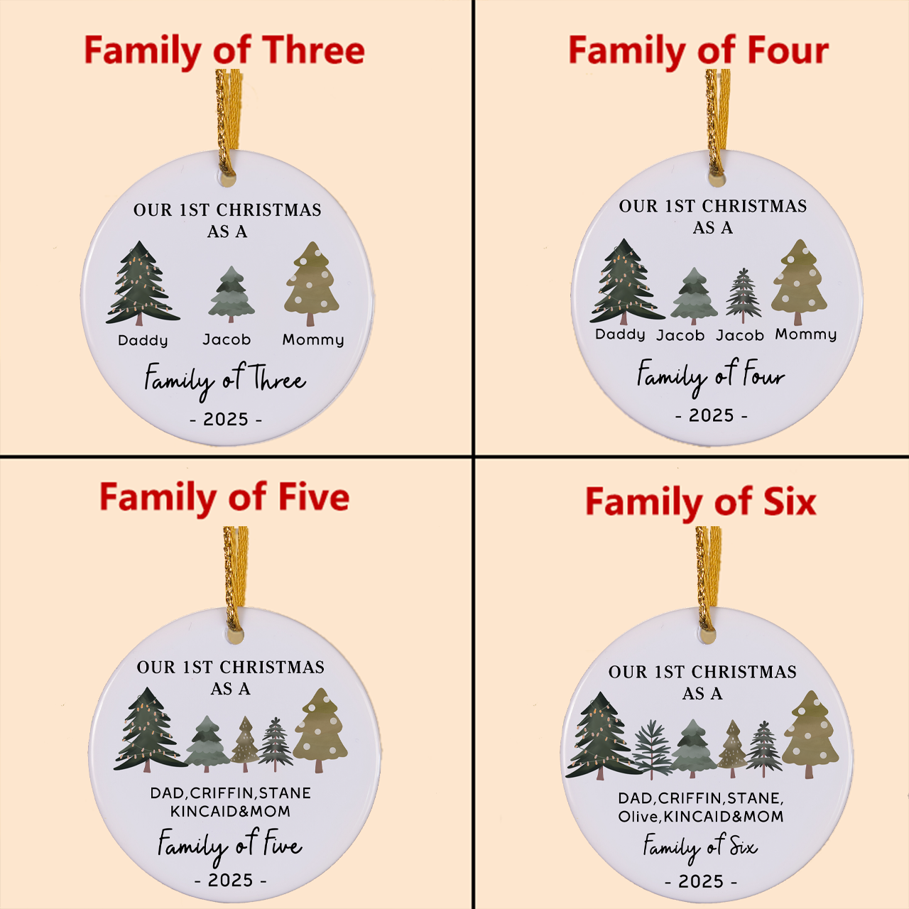 Personalized Family of Three Christmas Gift Ornament