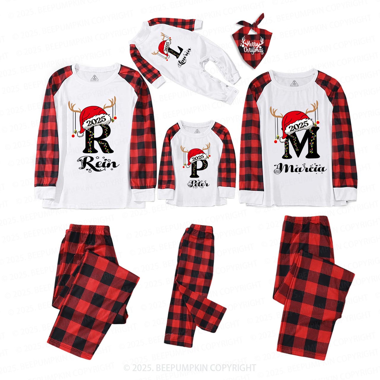 Personalized Holiday Monogrammed Name Family Matching Pajamas