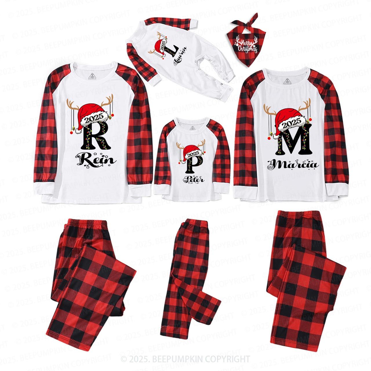 Personalized Holiday Monogrammed Name Family Matching Pajamas