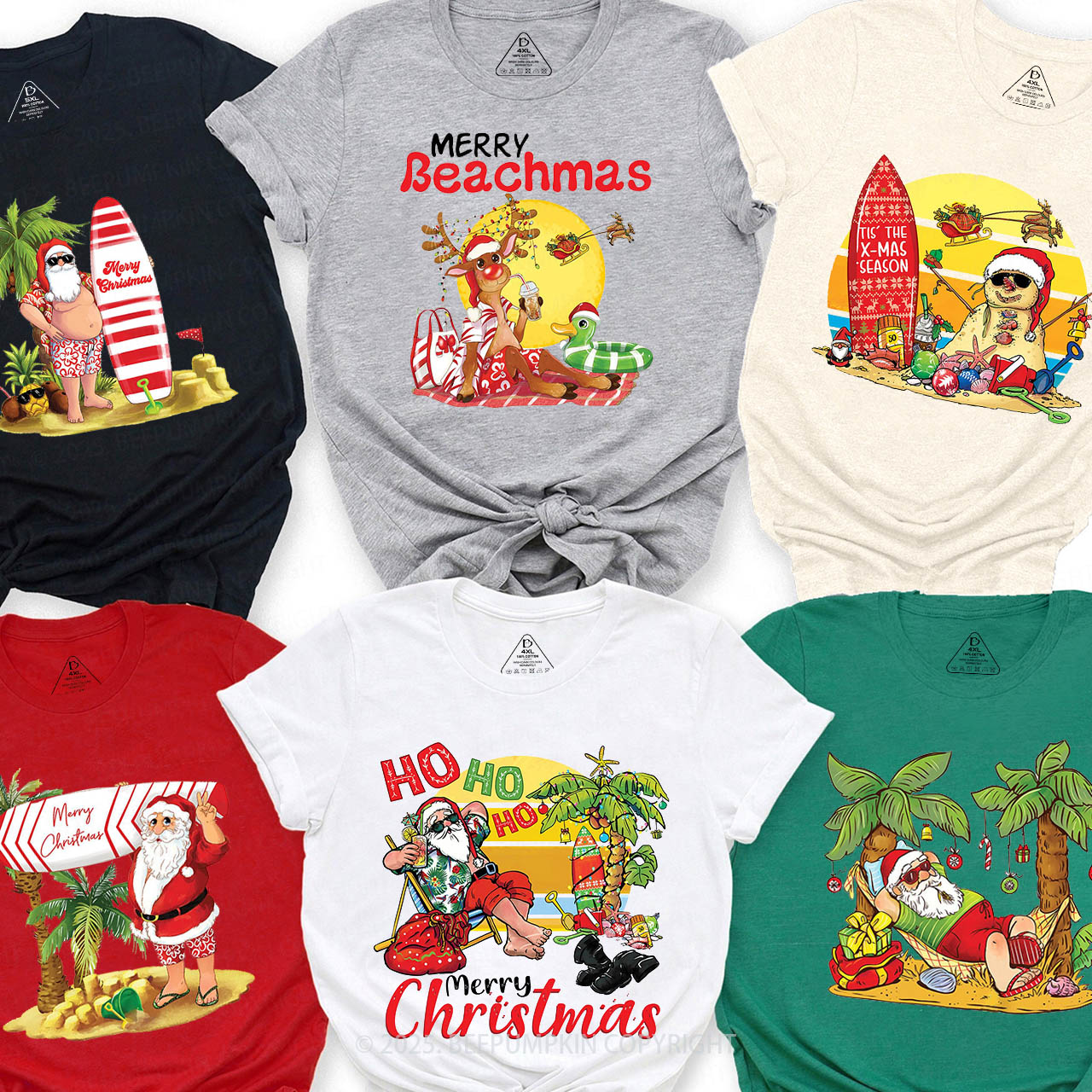 Personalized Tropical Beach Christmas Family Matching T-Shirts Beepumpkin