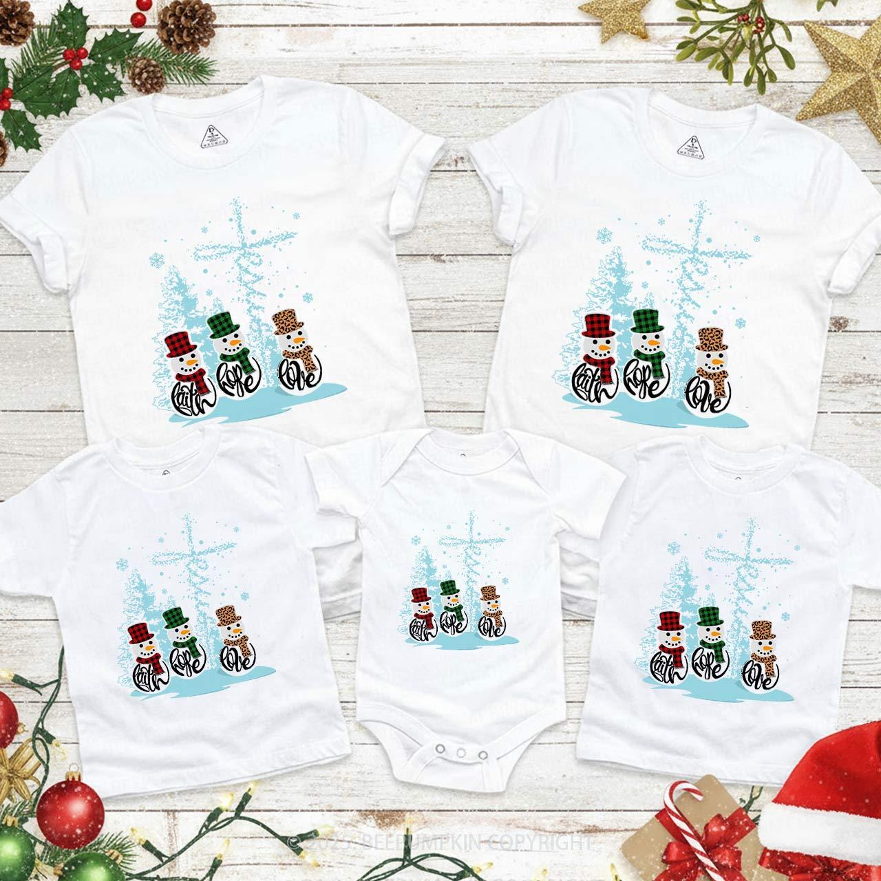 Faith Hope Love Snowmen Christmas Family Matching T-Shirts Beepumpkin