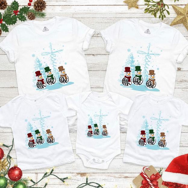 Faith Hope Love Snowmen Christmas Family Matching T-Shirts Beepumpkin
