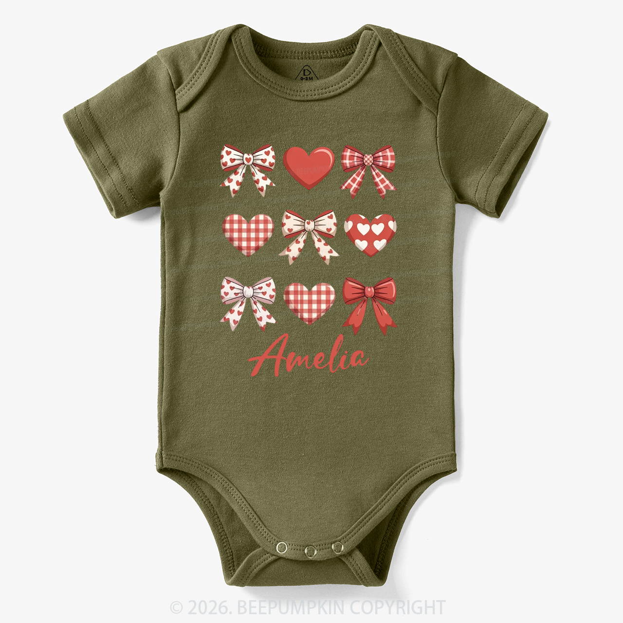 Personalized Bow Heart Valentine's Day Bodysuit