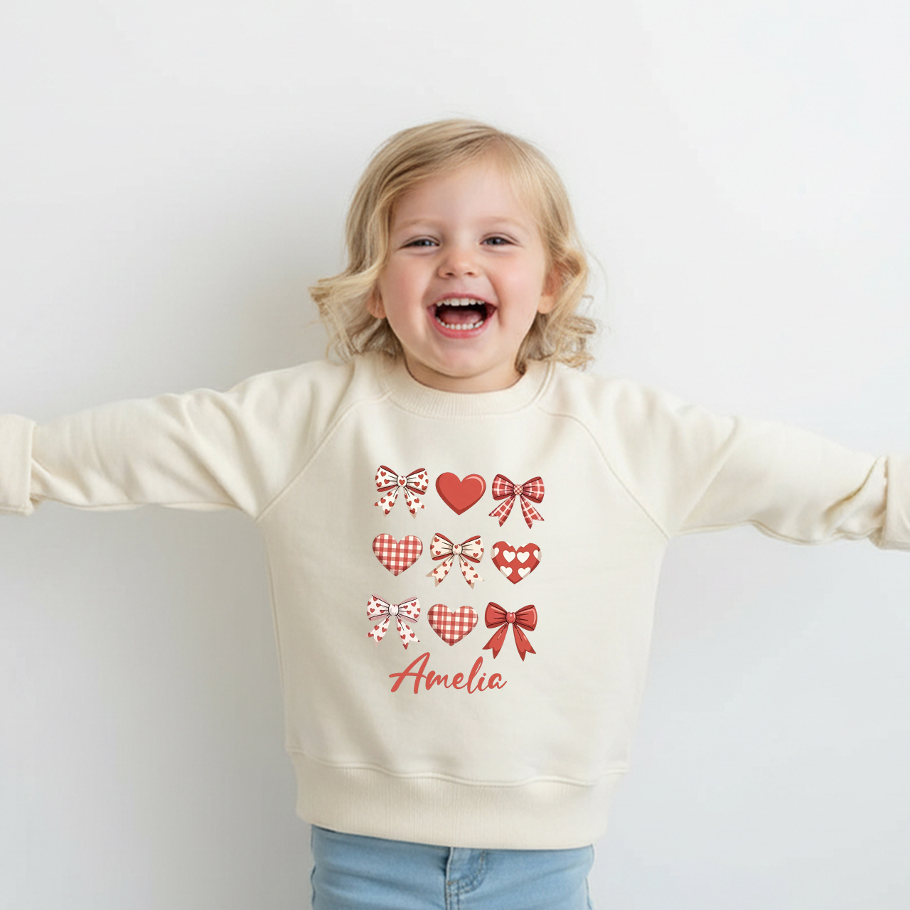 Personalized Bow Heart Valentine's Day Kid's Sweatshirt