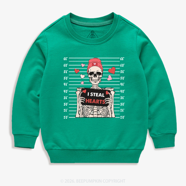 I Steal Hearts Skeleton Valentine's Day Kid's Sweatshirt