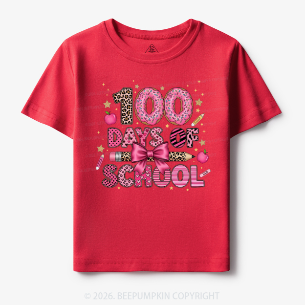 Preppy Pink Bow 100 Days Of School Toddler&Kid's Tees