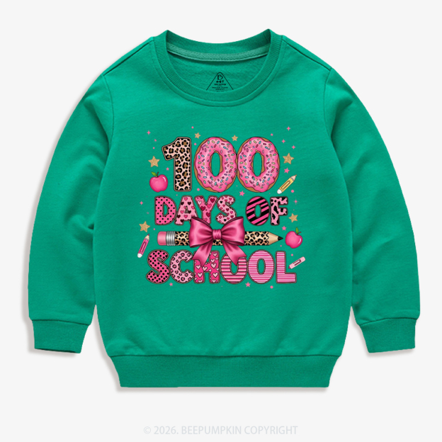 Preppy Pink Bow 100 Days Of School Toddler&Kid's Sweatshirt