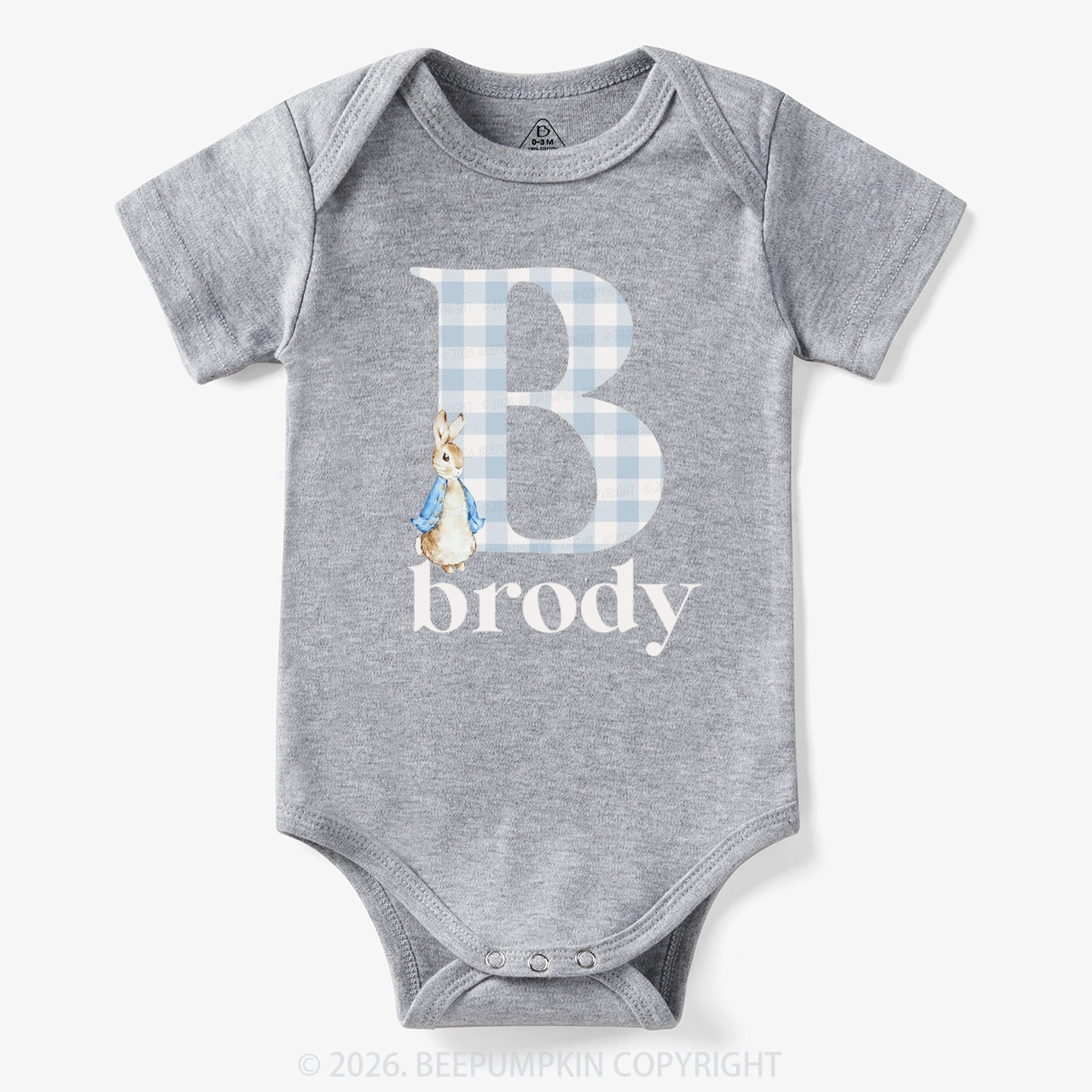 Personalized Gingham Name Easter Bunny Bodysuit