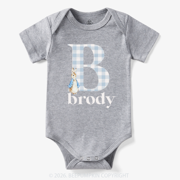 Personalized Gingham Name Easter Bunny Bodysuit