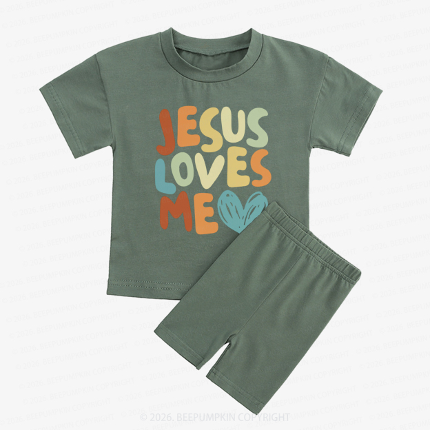 Jesus Loves Me Christian Kids Biker Shorts&Tee