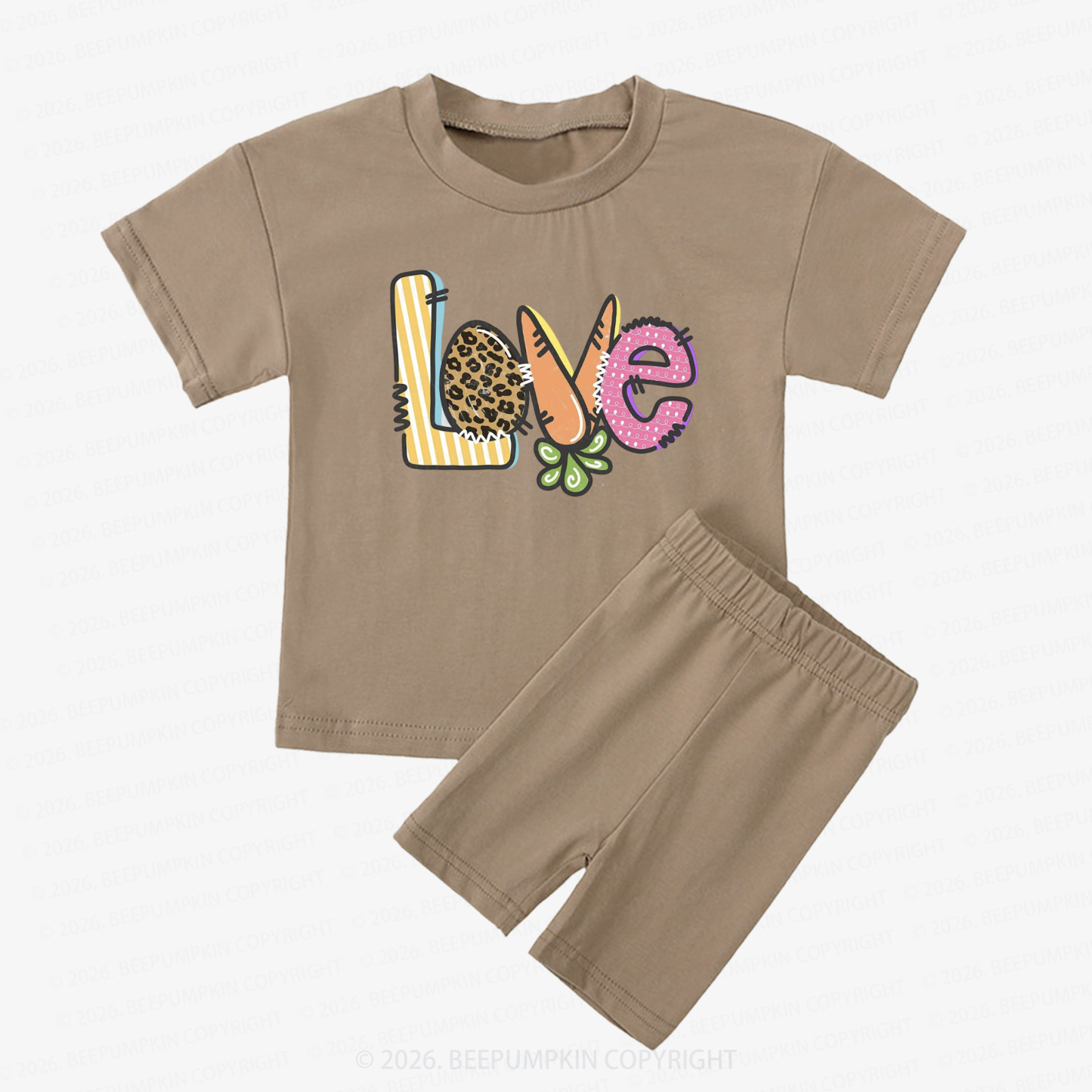 Easter Carrot Love Kids Biker Shorts&Tee