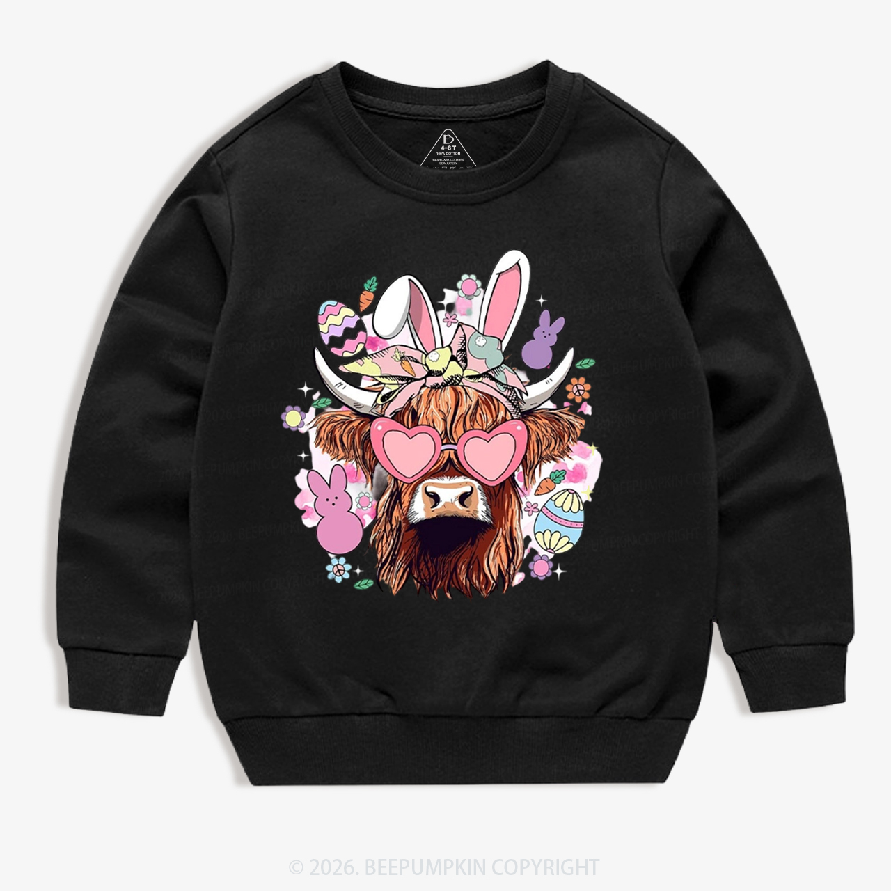 Easter Cute Highland Cow Kid's Sweatshirt