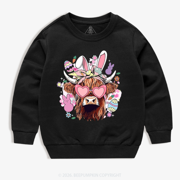 Easter Cute Highland Cow Kid's Sweatshirt