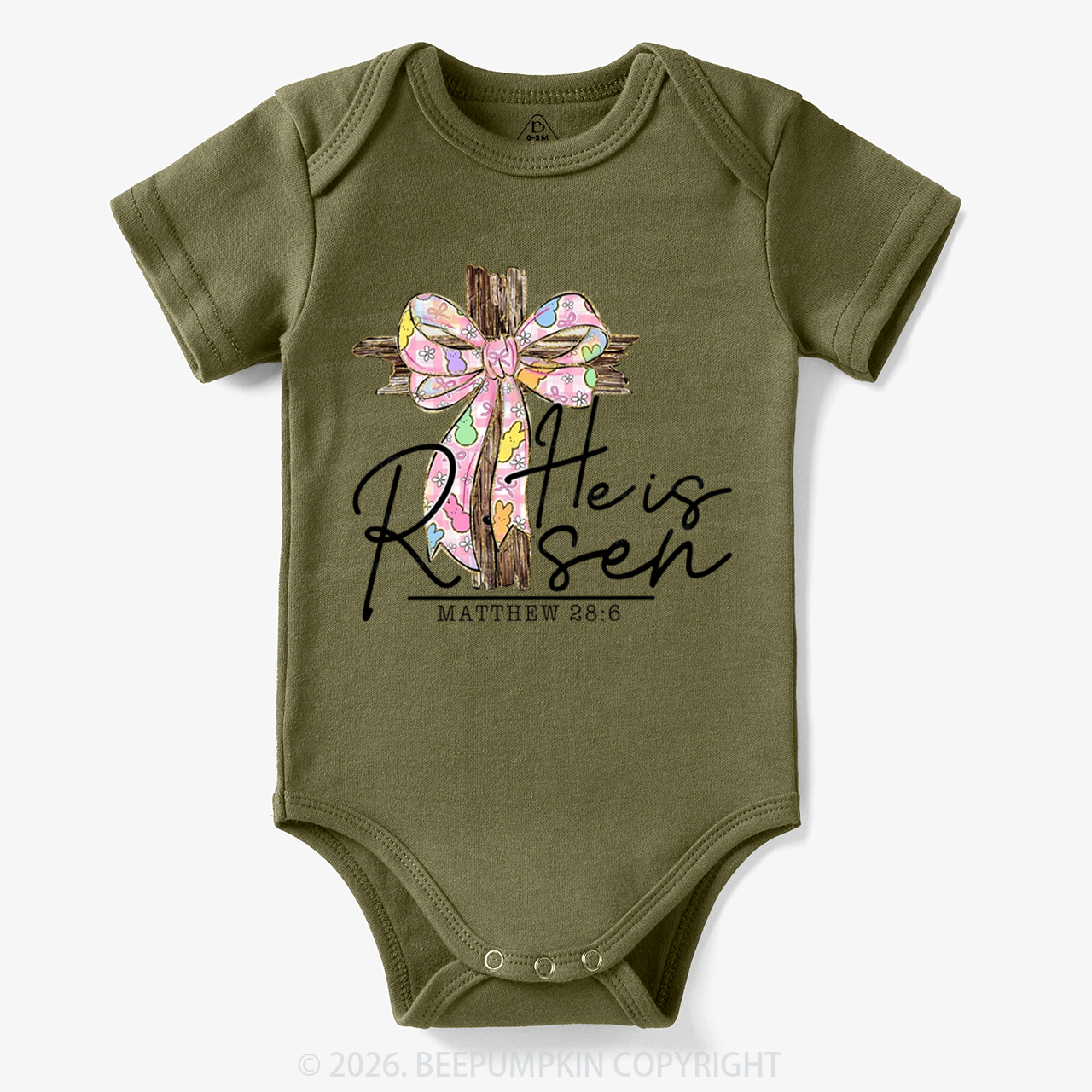 He Is Risen Easter Coquette Bow Bodysuit