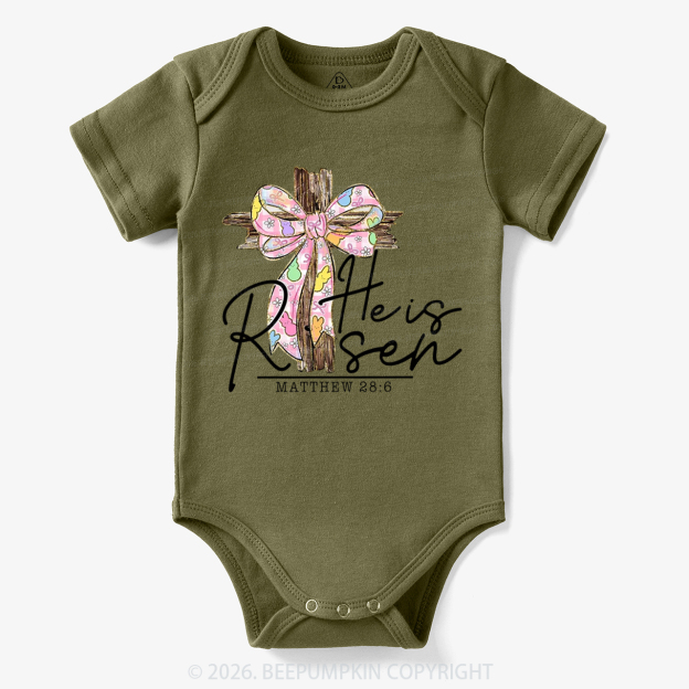 He Is Risen Easter Coquette Bow Bodysuit