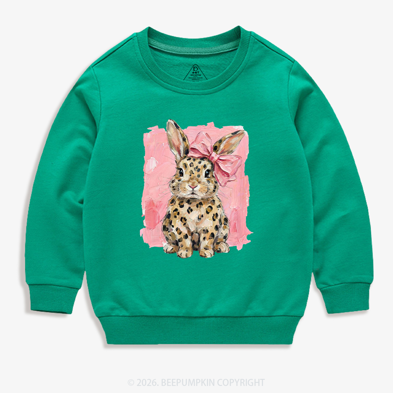 Oil Paint Leopard & Pink Bow Coquette Bunny Kid's Sweatshirt
